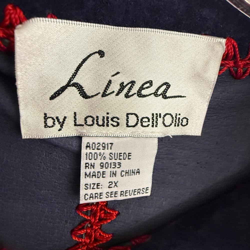 Vintage Linea by Louis Dell'Olio 100% Suede Jacket Red Trim Size 2X Navy Blue - Picture 4 of 10
